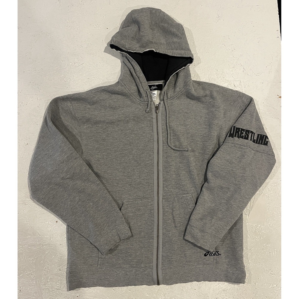 Vintage‎ Y2K Asics Wrestling Full Zip Hoodie Sweatshirt Mens Medium M Gray